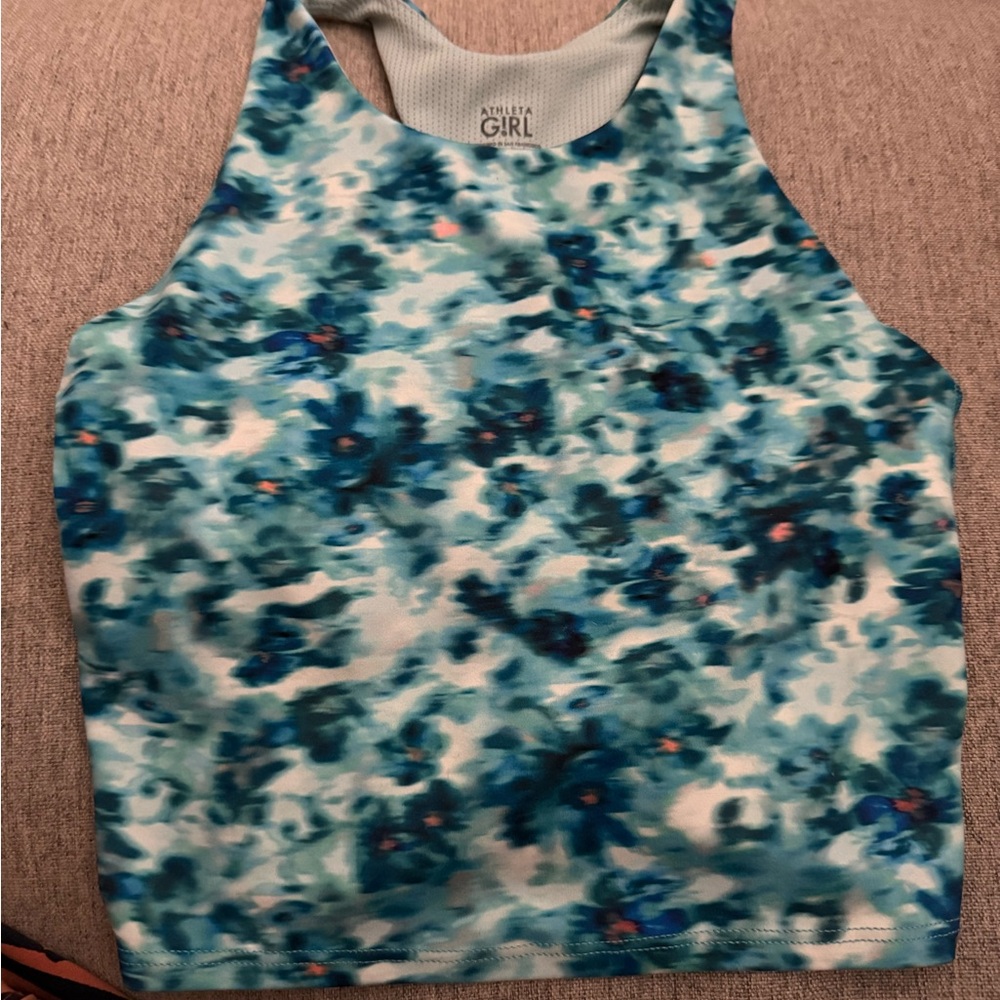 Athleta Teal and Navy Floral Tank Top